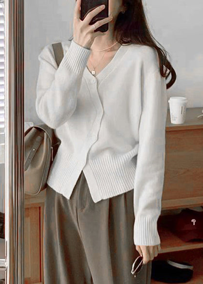 Apricot V Neck Button Patchwork Knit Top Fall