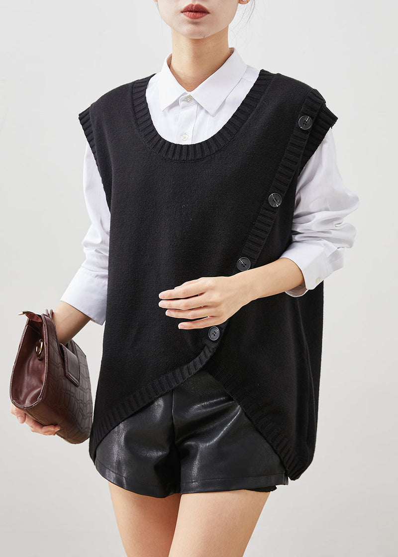 Black Asymmetrical Patchwork Knit Vest Top Fall