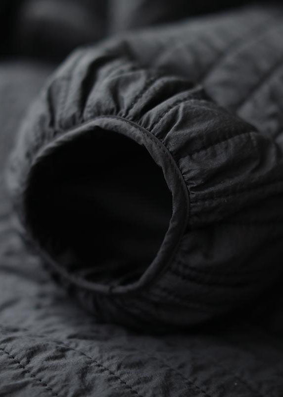 Black O-neck Button Patchwork Winter Jackets Long Sleeve
