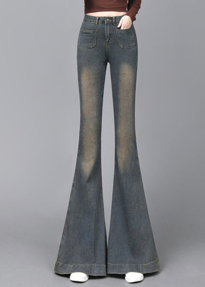 Navy High Waist With Pockets Denim Flare Bottoms Spring