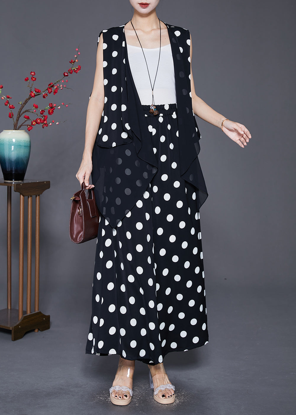 Black Asymmetrical Patchwork Cotton Two Pieces Set Fall