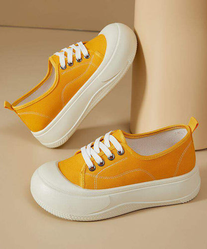 Yellow Cross Strap Splicing Canvas Flat Feet Shoes