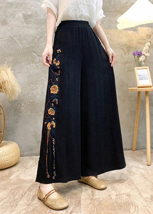 Style High Waisted Embroidered Wide Leg Pants Summer
