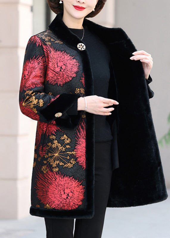 Red Print Thick Mink Velvet Coat Spring