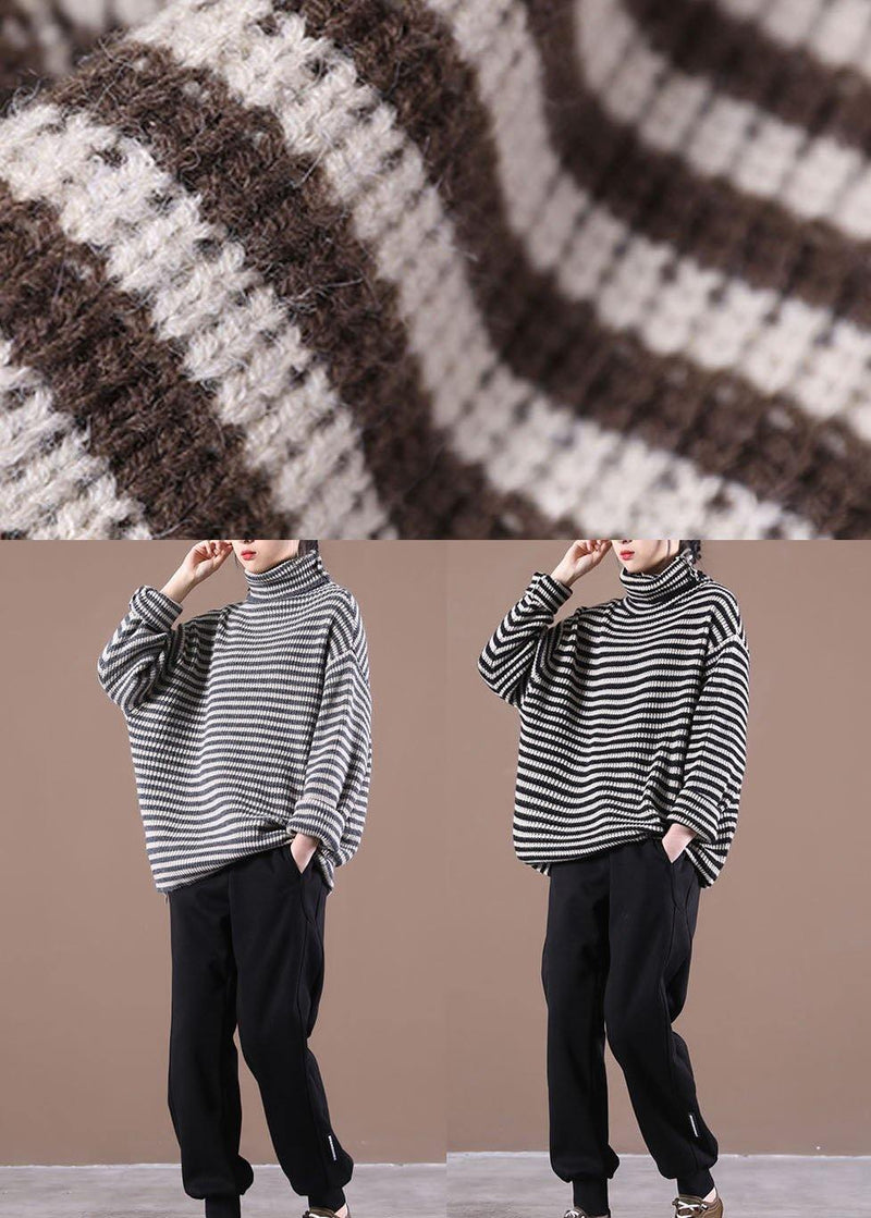 Chocolate Striped Long Sleeve Fall Knit Top