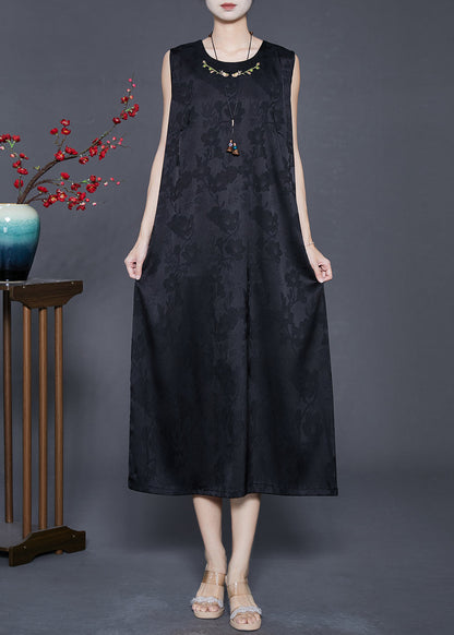 Black Embroidered Chinese Button Silk Two Pieces Set Fall