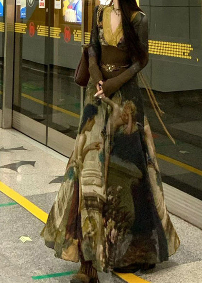 Print Tunic Sashes Maxi Dresses Spring