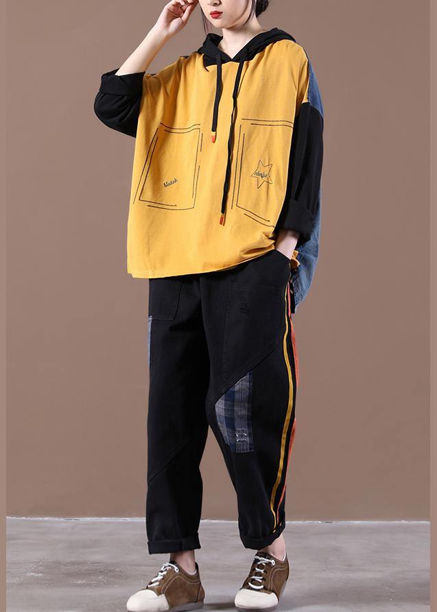 Yellow Loose Denim Stitching Suit