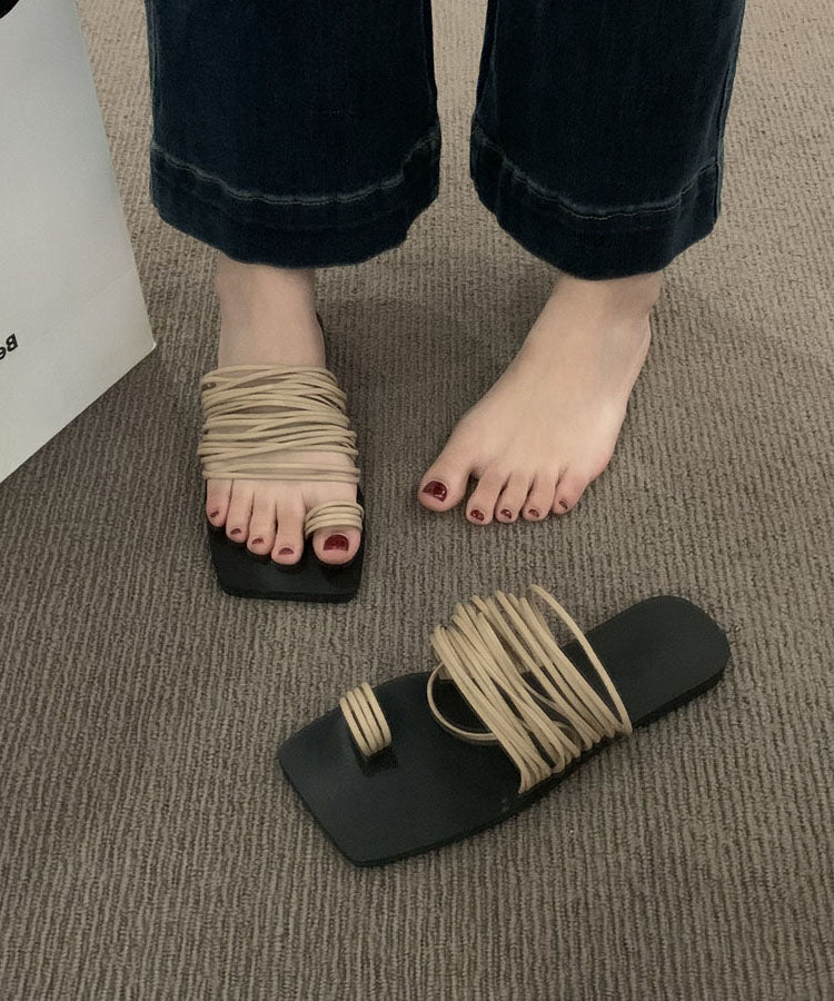 Soft Splicing Khaki Slide Sandals Peep Toe