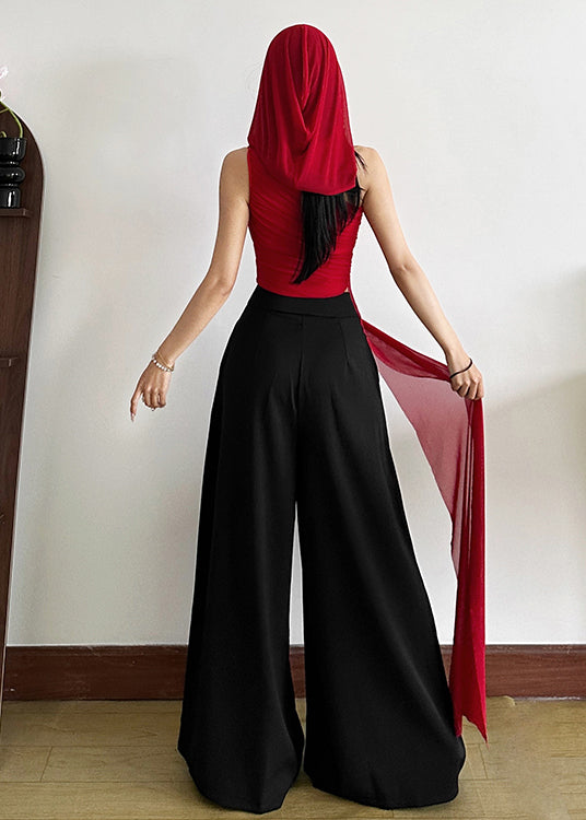 Red One Shoulder Asymmetrical Design Tulle Vests Summer
