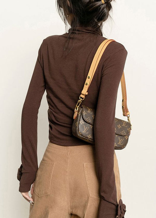 Slim Fit Coffee Turtleneck Cotton T Shirts Fall