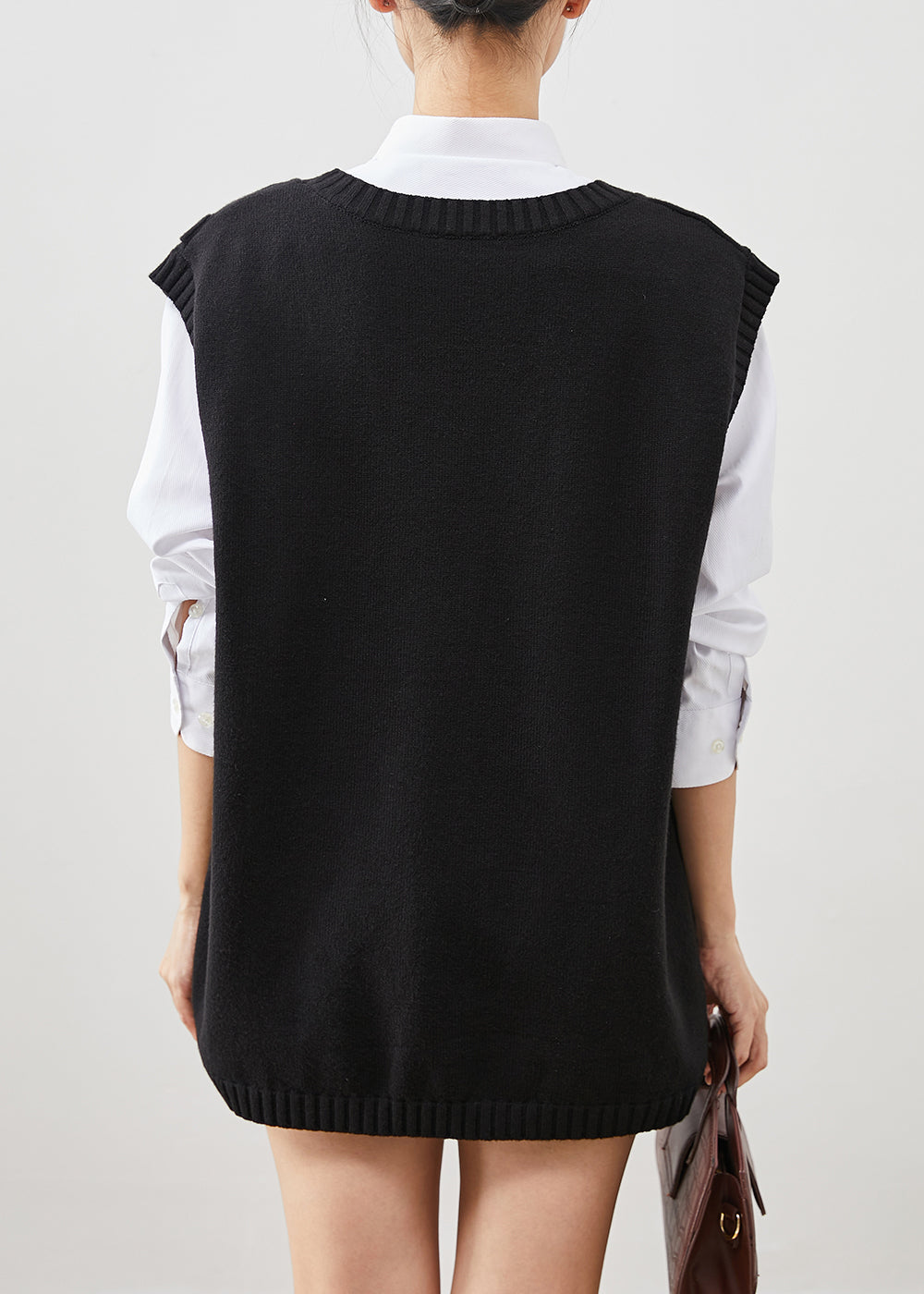 Black Asymmetrical Patchwork Knit Vest Top Fall