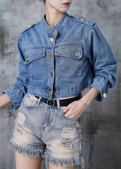 Blue Back Hollow Out Denim Short Coats Fall