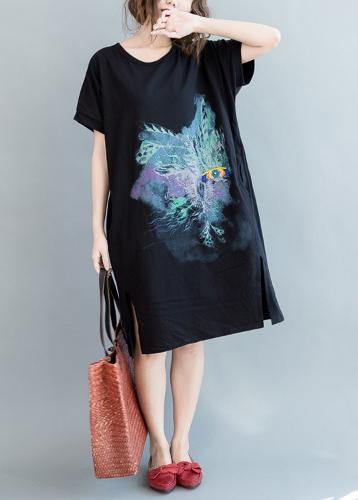 Unique Black Print Cotton Low High Design Summer Maxi Dress