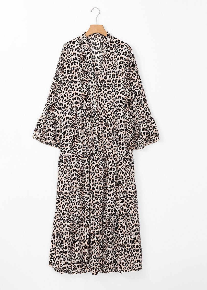 Leopard V Neck Patchwork Maxi Dress Fall