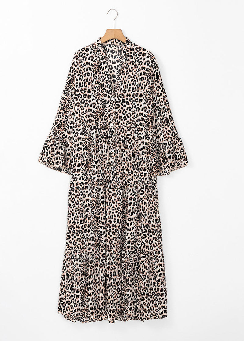 Leopard V Neck Patchwork Maxi Dress Fall