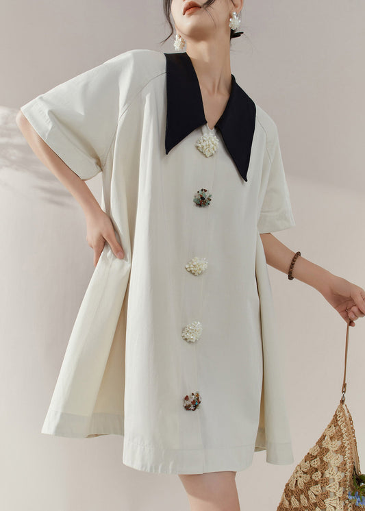 White Peter Pan Collar Button Shirts Mid Dress Summer