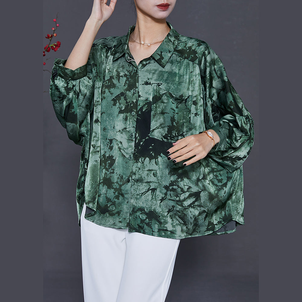 Green Tie Dye Chiffon Shirts Oversized Summer