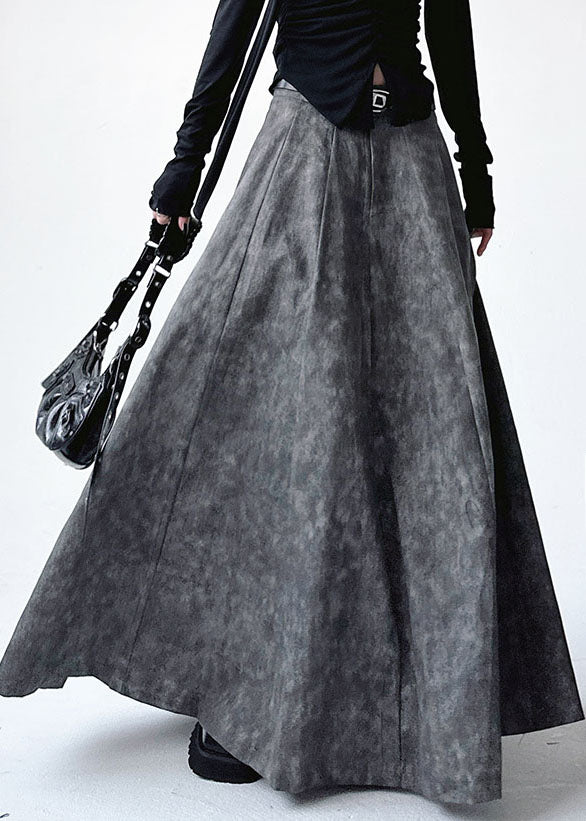 Grey Patchwork Tie Dye Pockets High Waist a Line Skirts