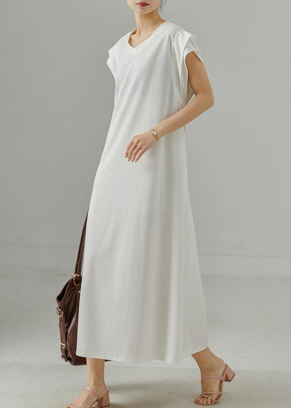 Simple White Tie Waist Cotton Fake Two Piece Dress Summer