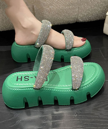 Splicing Platform Slide Sandals Peep Toe Green Zircon