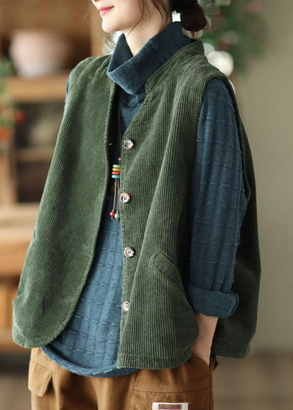 Boutique Green Stand Collar Corduroy Vest Tops Fall
