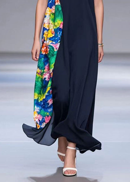 Black Asymmetrical Patchwork Chiffon Dresses Summer