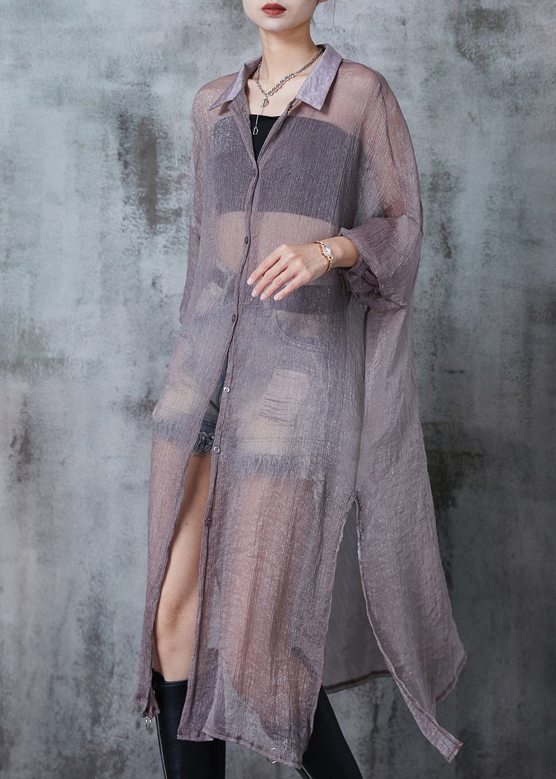 Grey Tulle Upf 50+ Cardigans Oversized Side Open Summer