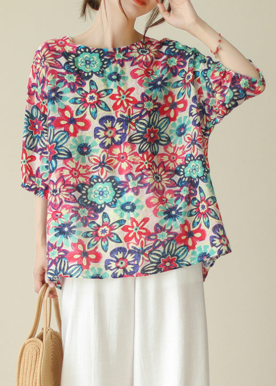 Handmade O-neck Print Low High Design Shirts Half Sleeve