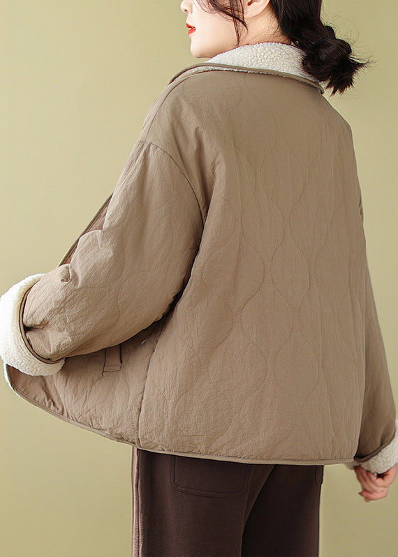 Art Khaki Oversized Wear on Both Sides Fleece Wool Lined Jacket Winter