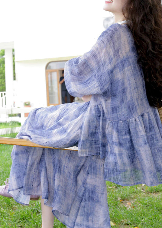 New Purple O-neck Wrinkled Cotton Two Pieces Set Spring