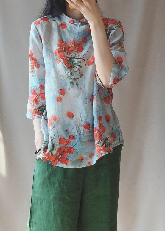 Stand Collar Chinese Button Tops Print Shirts
