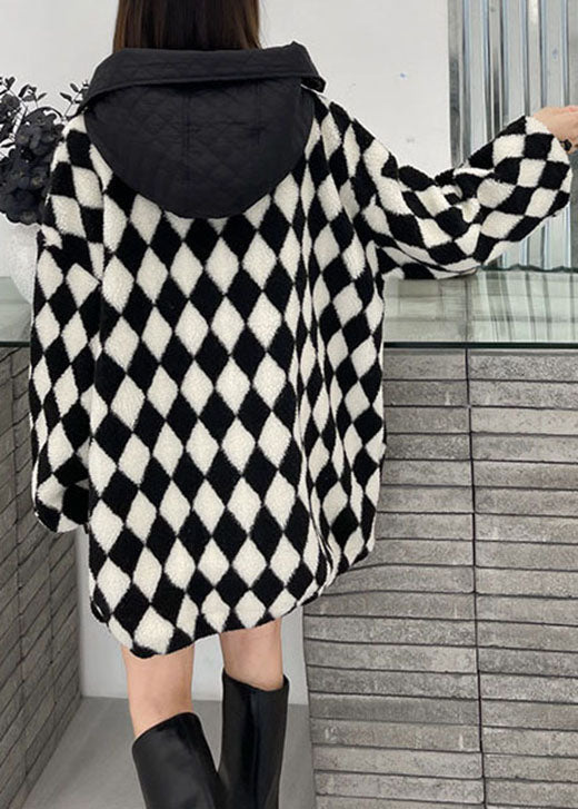 Comfy Plaid Teddy Hooded Patchwork Fall Sweatshirt Street Wear