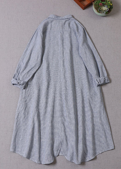 Diy Blue Peter Pan Collar Button Cotton Vacation Dresses Long Sleeve Spring