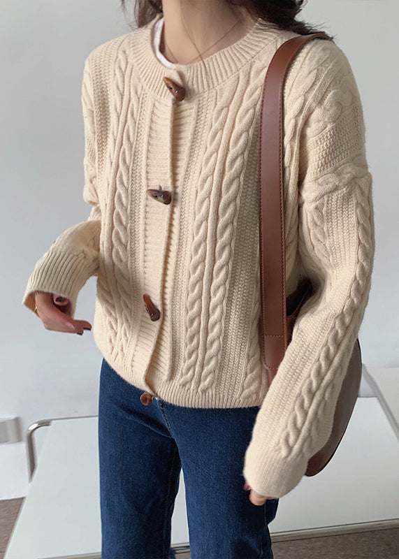 Yellow O Neck Button Cable Knit Cardigans Spring