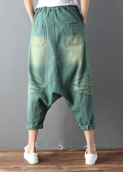 Green Pockets Hole Harem Pants Spring