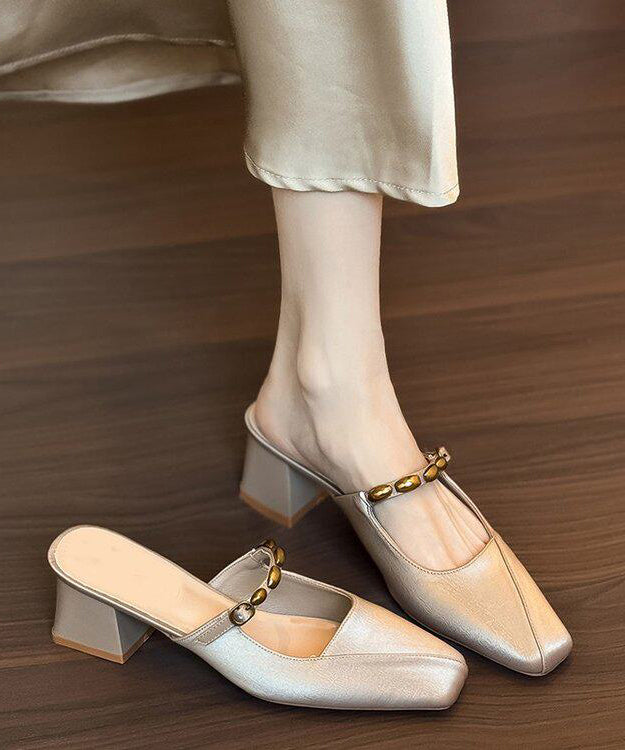 Khaki Chunky Faux Leather Flip Flops