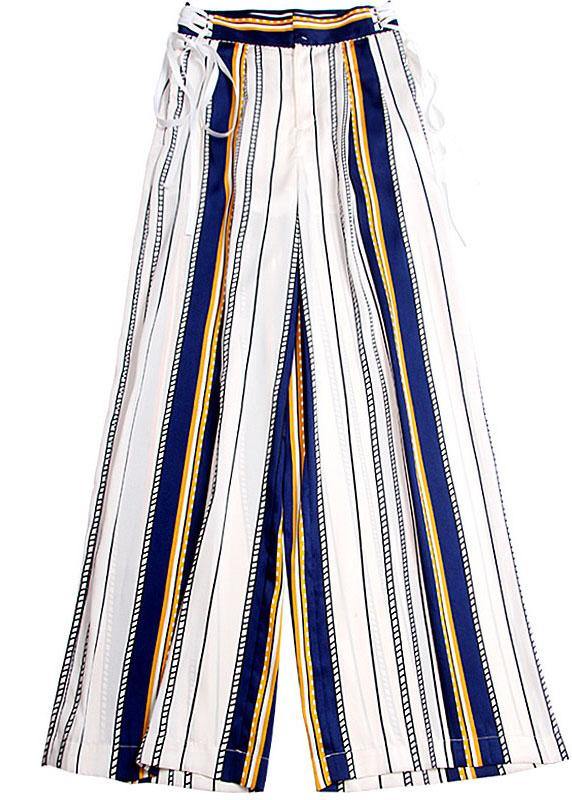 White Striped Tie Waist High Waist Wide Leg Pants