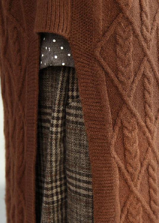 Style Chocolate O-neck Side Open Fall Knit Vest