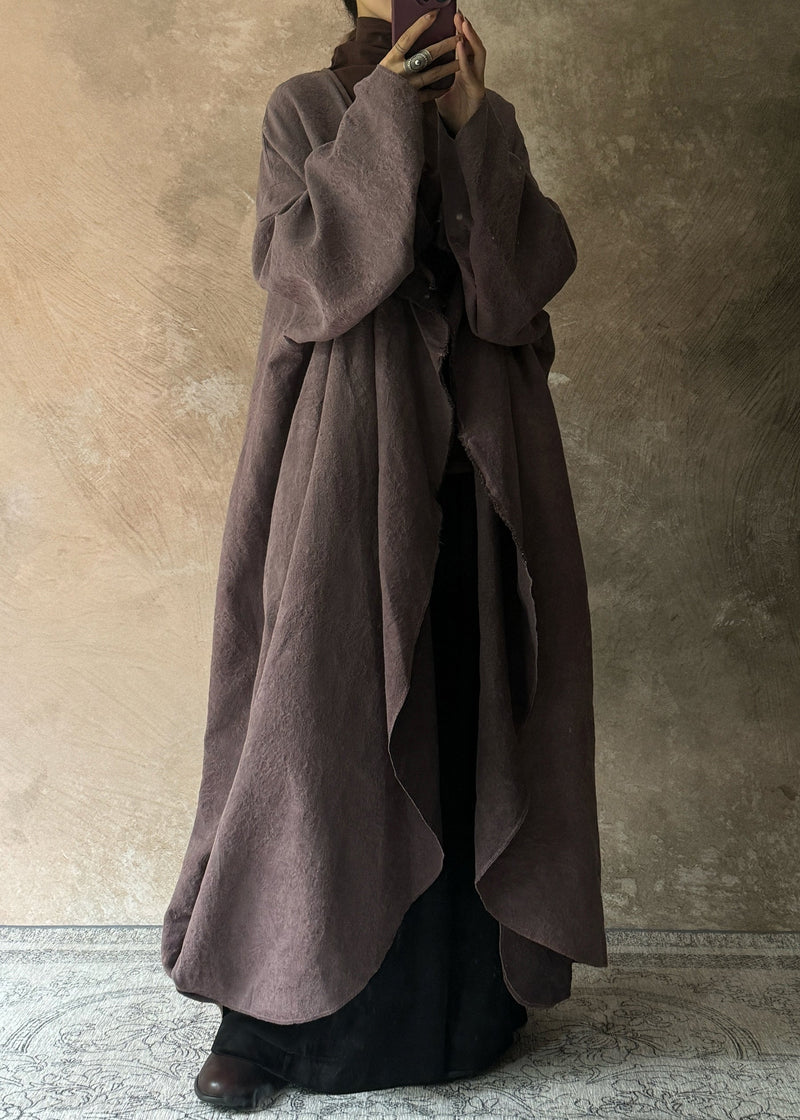 Dark Purple Pockets Patchwork Wear on Both Sides Trench Coats Long Sleeve