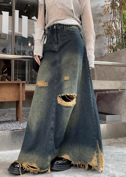 Denim Blue Hole High Waist Skirts Fall