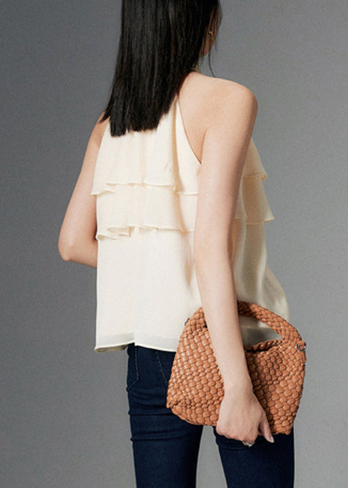 New Apricot Ruffled Chiffon Top Sleeveless