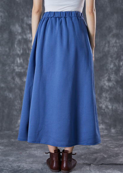 Blue Elastic Waist Cotton a Line Skirts Fall