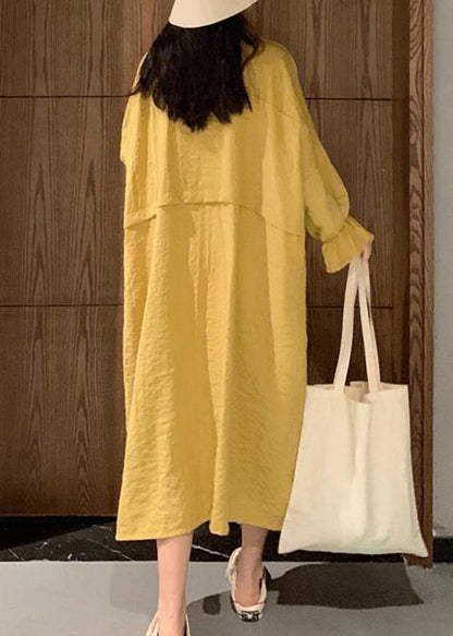 Style Yellow Dress Lapel Pockets Maxi Spring Dresses