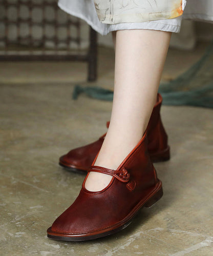 Comfortable Green Flat Feet Shoes Cowhide Leather Upper Buckle Strap Flat Shoes