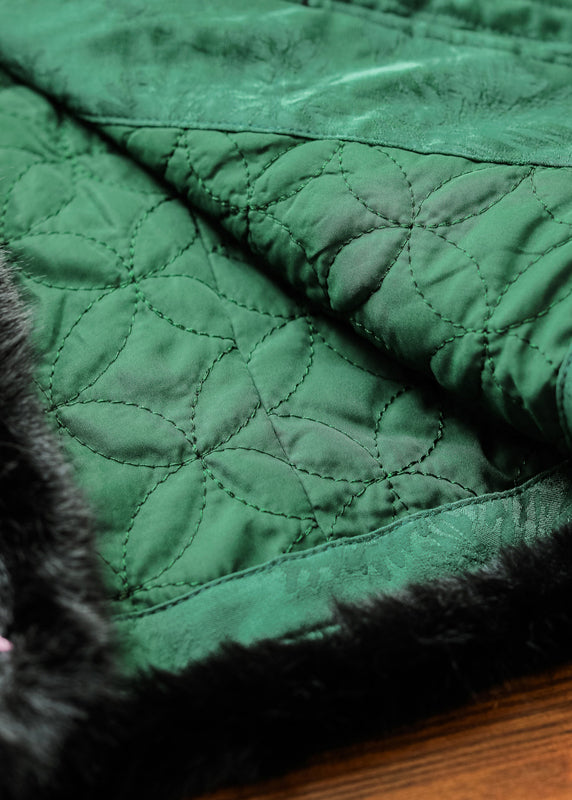 Chinese Style Green Rabbit Hair Collar Embroideried Thick Cotton Waistcoat Sleeveless