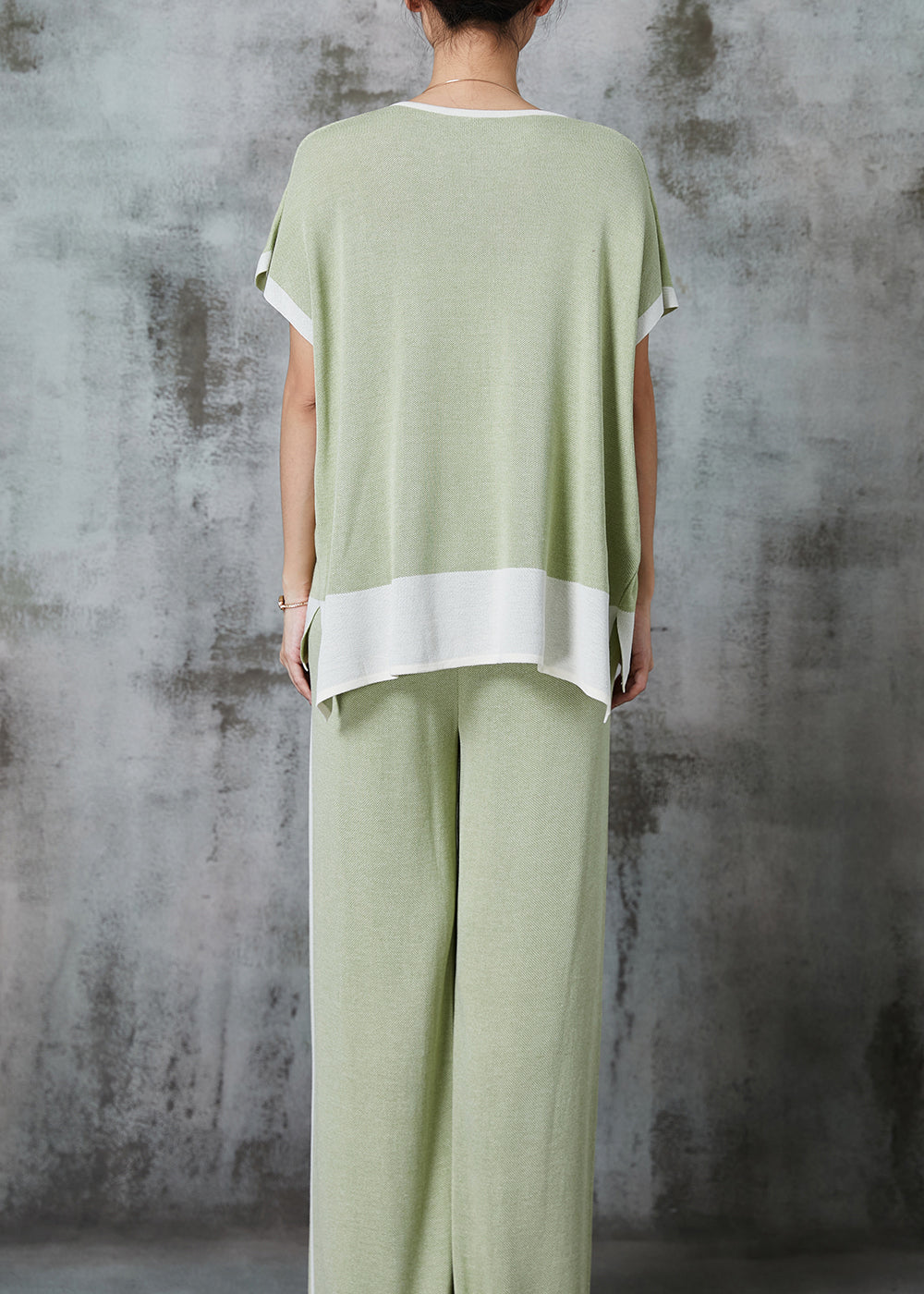 Light Green Oversized Patchwork Cotton Two Piece Set Clothing Summer