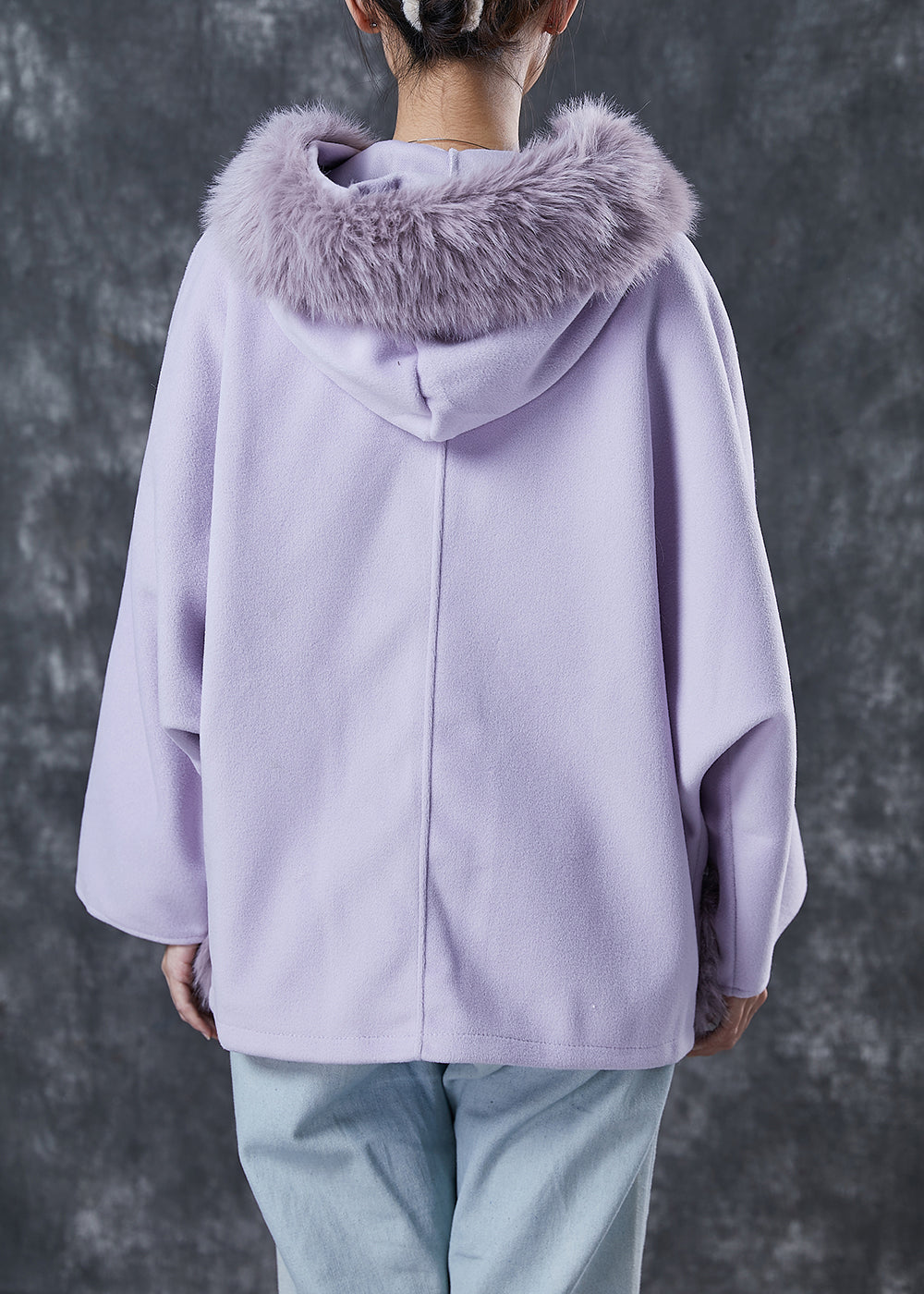 Stylish Purple Hooded Patchwork Woolen Jackets Spring