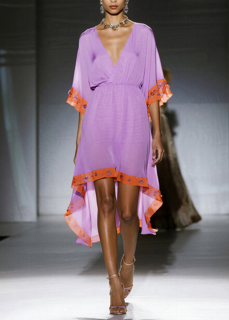Purple Asymmetrical Patchwork Chiffon Dress Summer