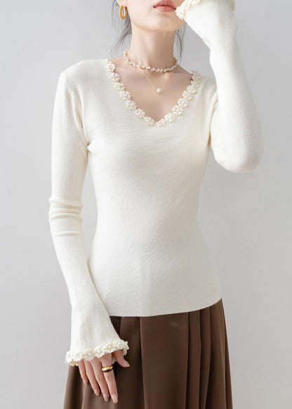 Apricot V Neck Patchwork Knit Sweaters Spring